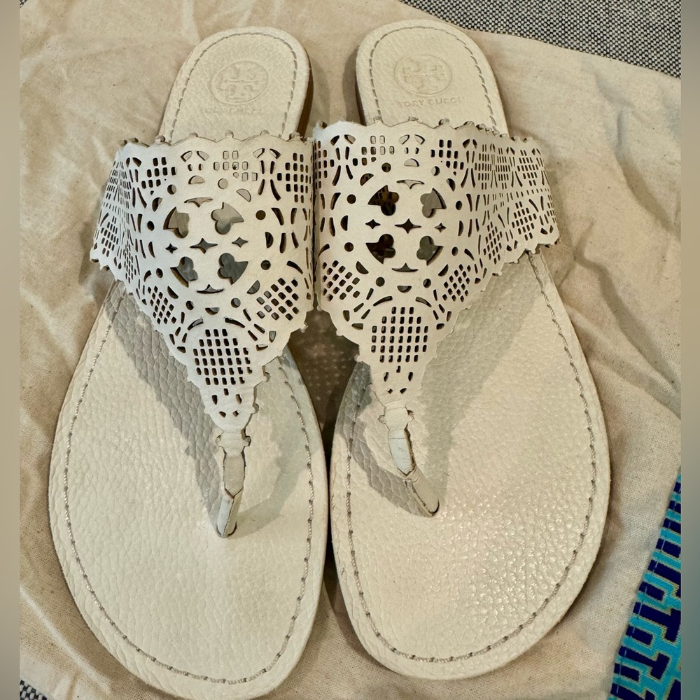Tory Burch Lacy Cream-Colored Sandals, Sz 8.5, Like New